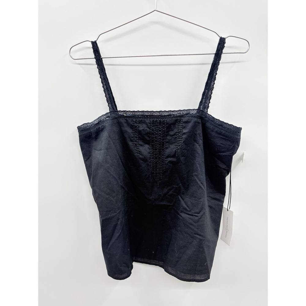 Treasure & Bond Womens Size XS Lace Trim 100% Cotton Tank Top in Black 1503